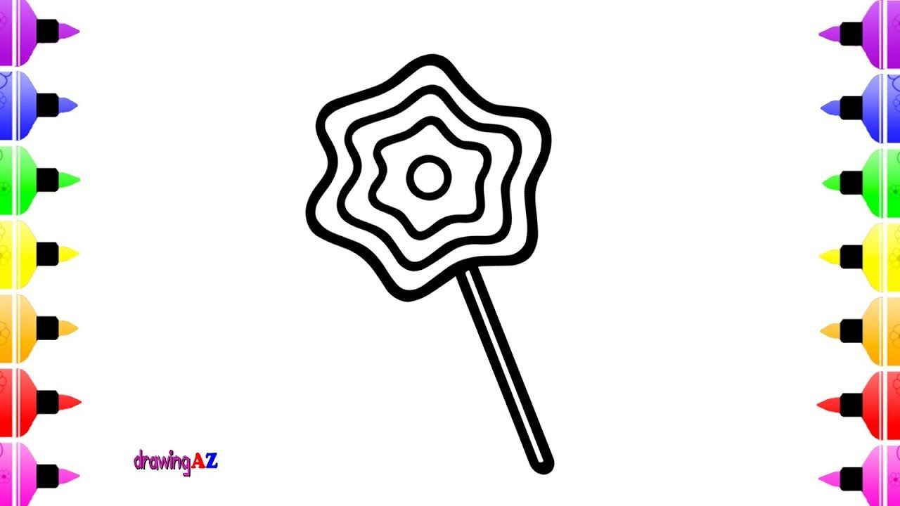 1280x720 How To Draw Lollipops Candy Cane For Kids Candy Drawing