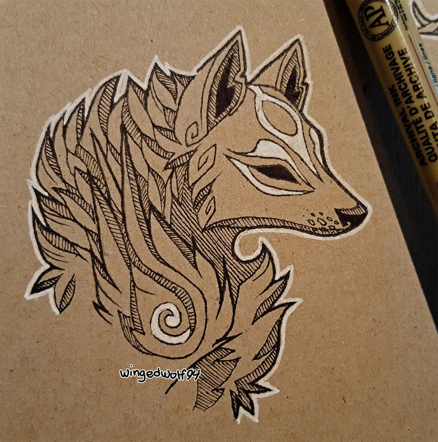 890x898 Okami Amaterasu Cardboard Drawing By Wingedwolf94