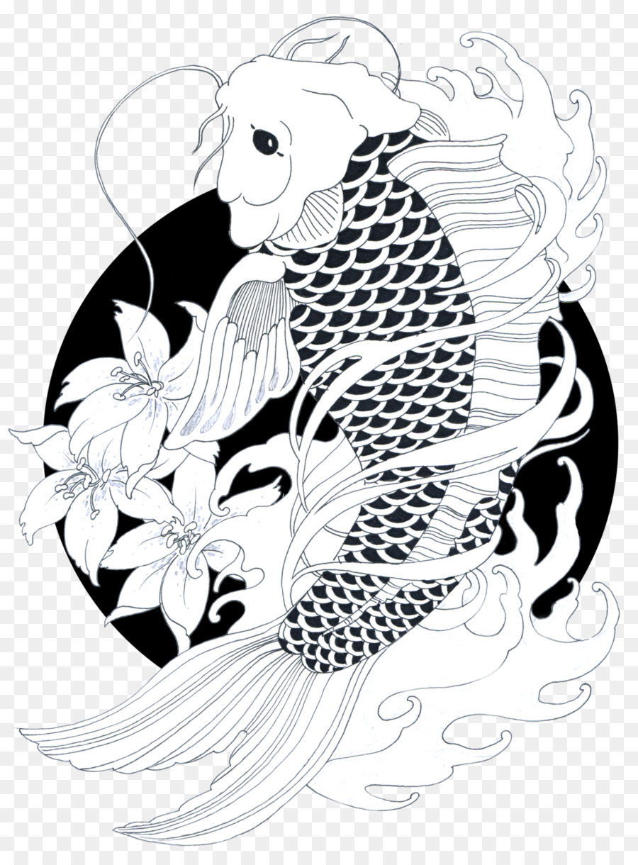 900x1220 Koi Goldfish Drawing Carp Black And White