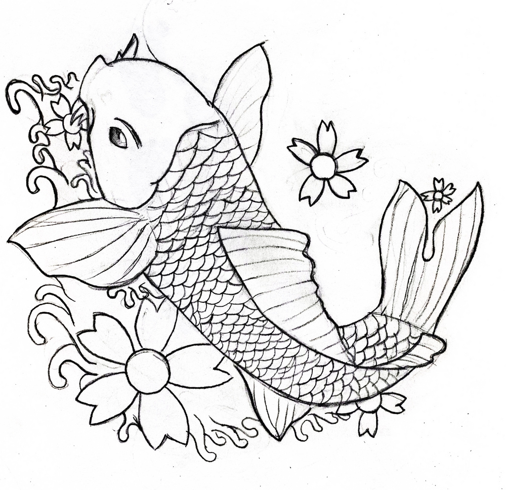 1024x992 Line Drawing Koi Carp Stewart Honeyman