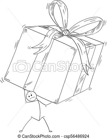362x470 Cartoon Of Man Or Businessman Carry Large Gift Box Present In Wrap