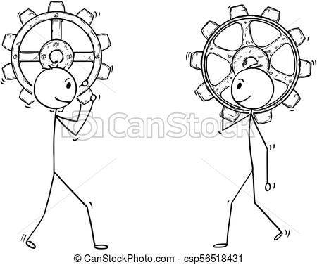 450x377 Cartoon Of Two Man Or Businessmen Carry Big Cogwheels Or Cogs