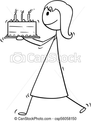 353x470 Cartoon Of Woman Or Businesswoman Walking With Birthday Cake