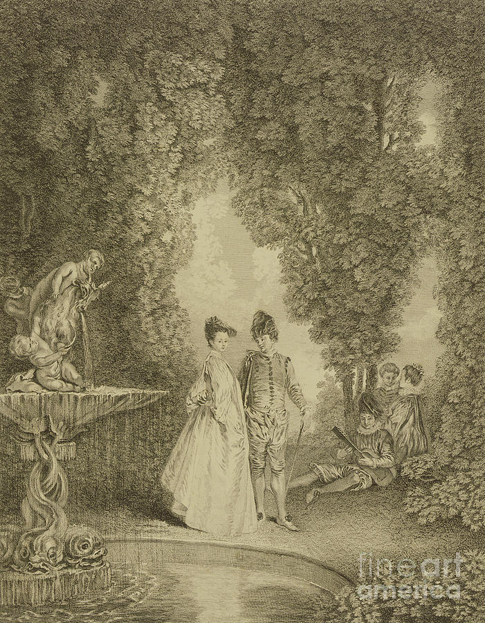 701x900 La Cascade Drawing By Jean Antoine Watteau