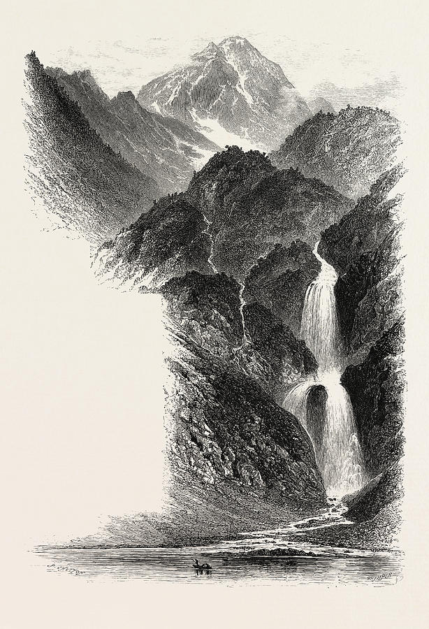 614x900 The Cascade Doo, The Pyrenees, France Drawing By French School