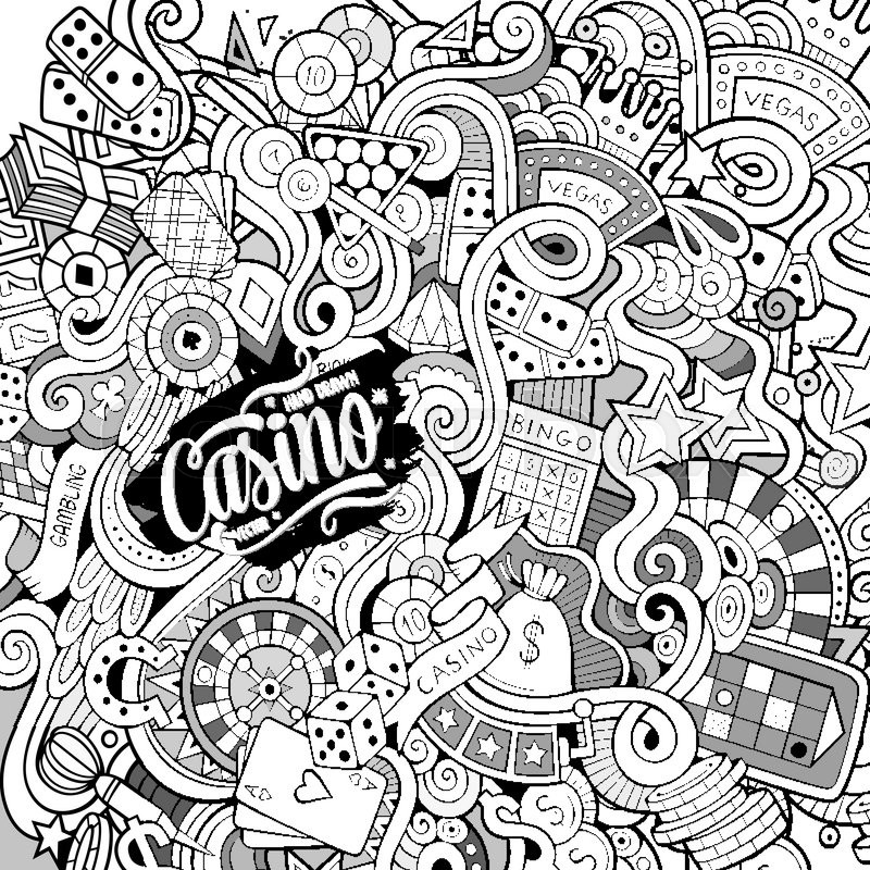800x800 Cartoon Hand Drawn Doodles Casino, Gambling Illustration. Line Art