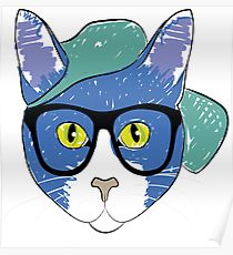 210x230 Cat With Glasses Drawing Posters Redbubble
