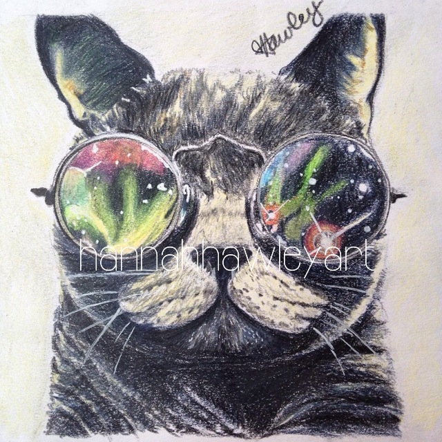 640x640 Cat With Galaxy Glasses By Hannahhawleyart
