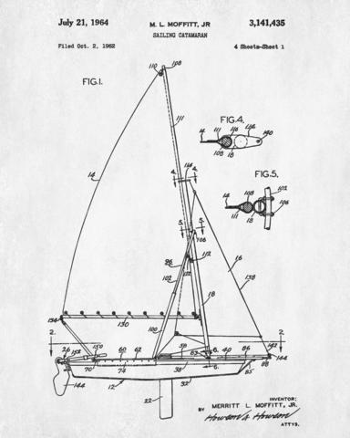 384x480 Sailing Catamaran Print Nautical Poster Sail Boat Patent Art