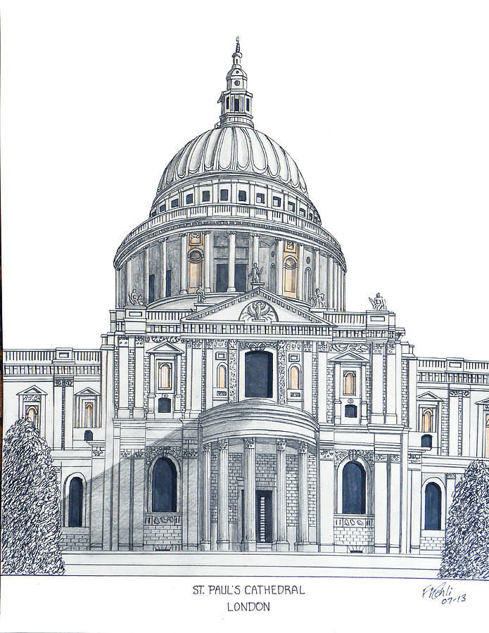 695x900 St Pauls Cathedral Drawing By Frederic Kohli