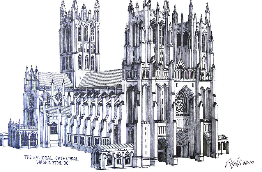 900x593 The National Cathedral Drawing By Frederic Kohli