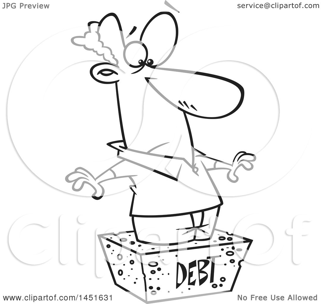 1080x1024 Clipart Graphic Of A Cartoon Black And White Lineart Man Debtor