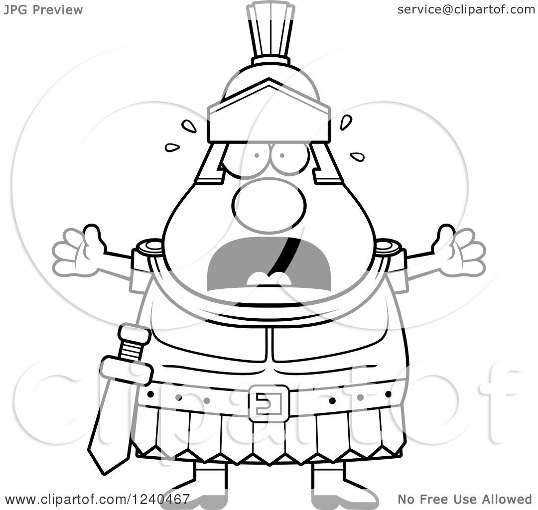 1080x1024 Clipart Of A Black And White Scared Screaming Roman Centurion