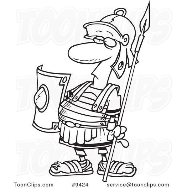 581x600 Cartoon Black And White Line Drawing Of A Centurion Guard