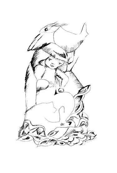 375x550 Child With Fish On Her Head Drawings Fish And Drawings