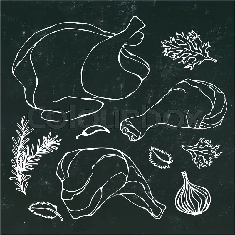 800x800 Chicken Or Turkey Body Parts Set. Fowl Meat Fillets, Ham, Shank