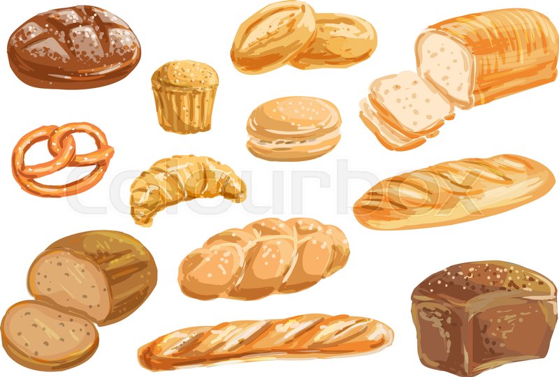 800x540 Bread, Bakery Product Watercolor Drawing Set. Fresh Loaf Of Bread