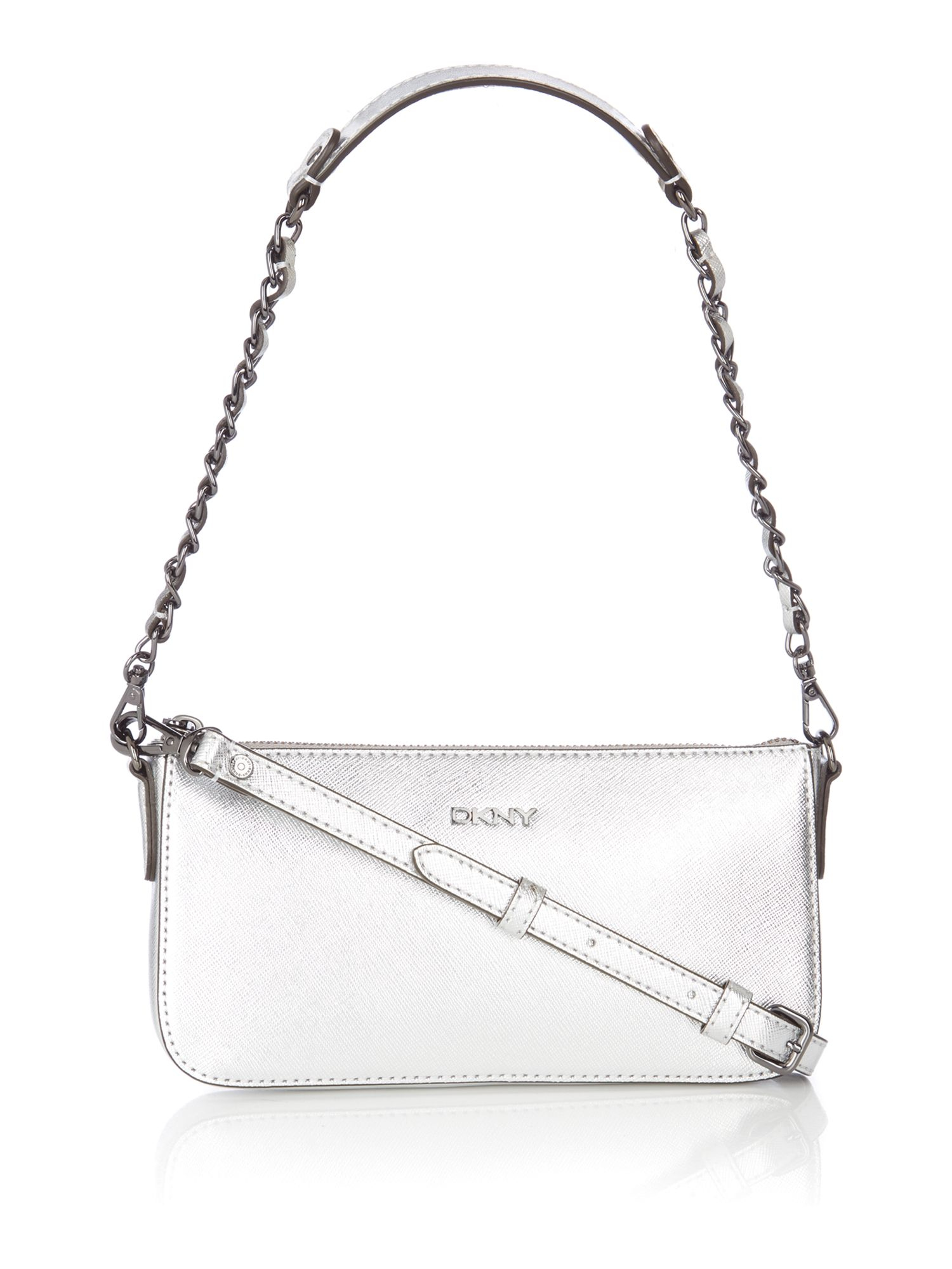 1500x2000 Dkny Saffiano Silver Small Over Cross Body Bag In Metallic