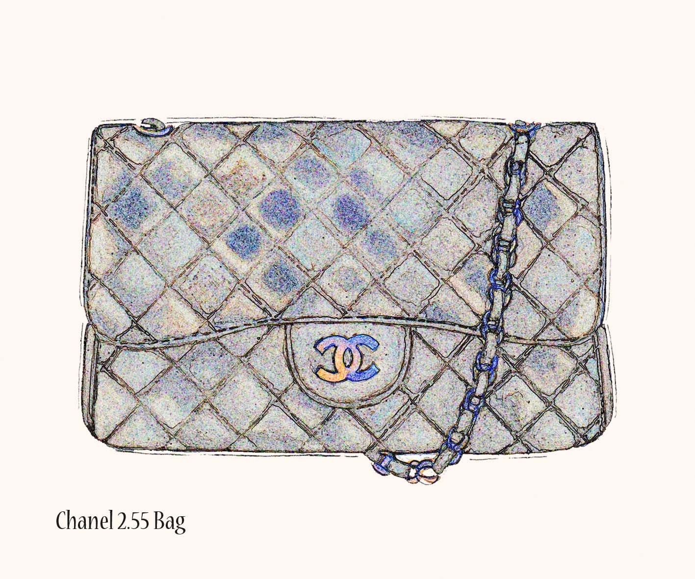 1417x1181 Illustrated Lines Handbag Illustration Chanel