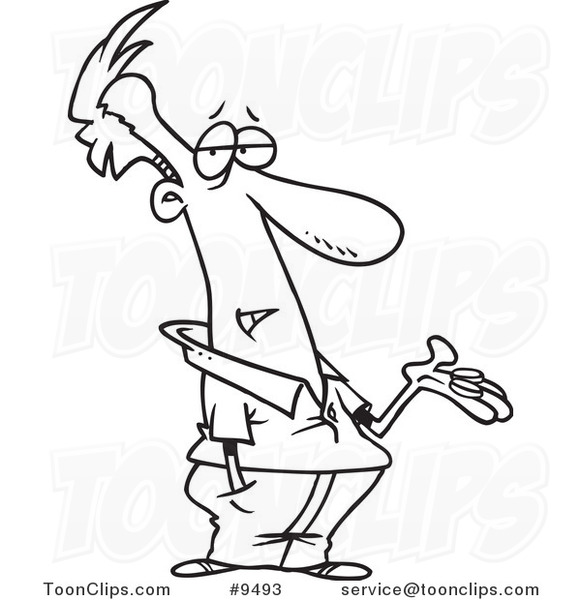 581x600 Cartoon Black And White Line Drawing Of A Guy Holding Out Change