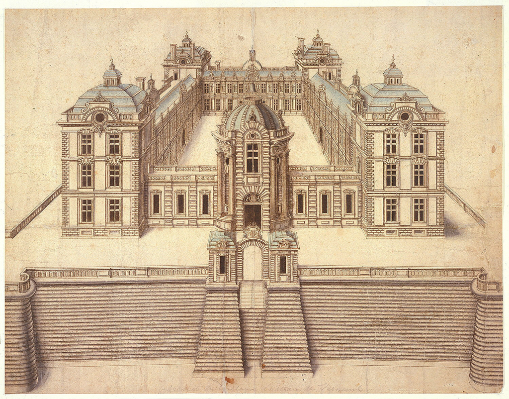 1024x802 Drawing, Perspective Rendering Of The Chateau De Verneuil, France
