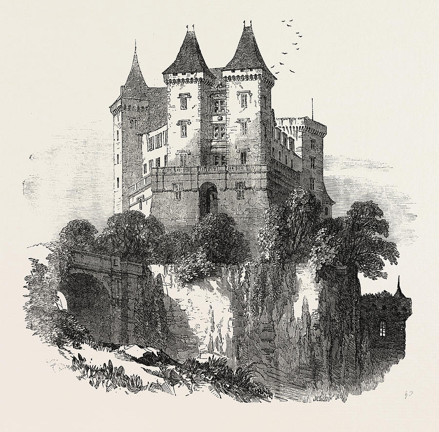900x885 The Chateau At Pau France 1854 Drawing By French School