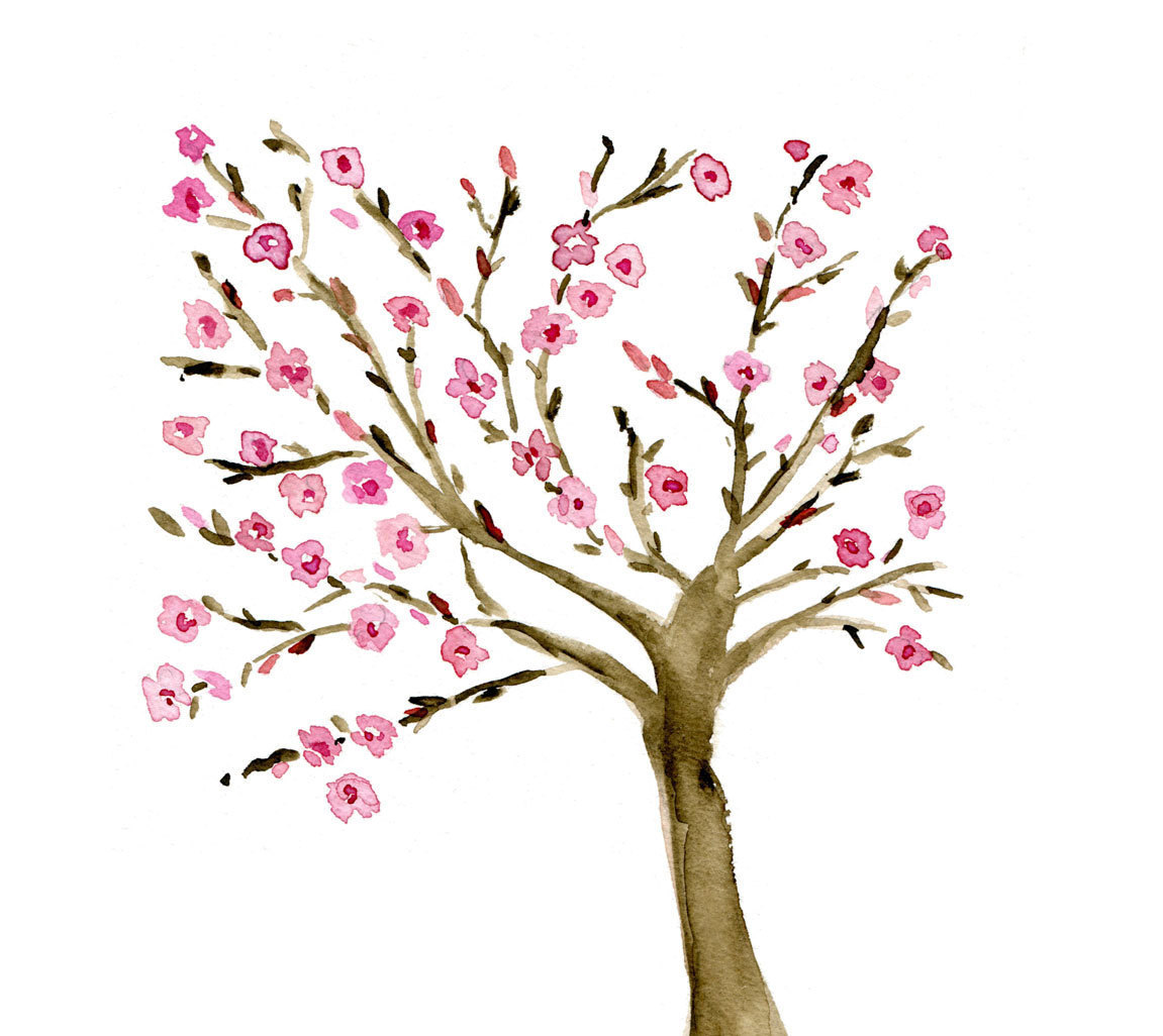 1151x1026 Watercolor Landcolor Skycolor Almond Tree Art Print Of Original