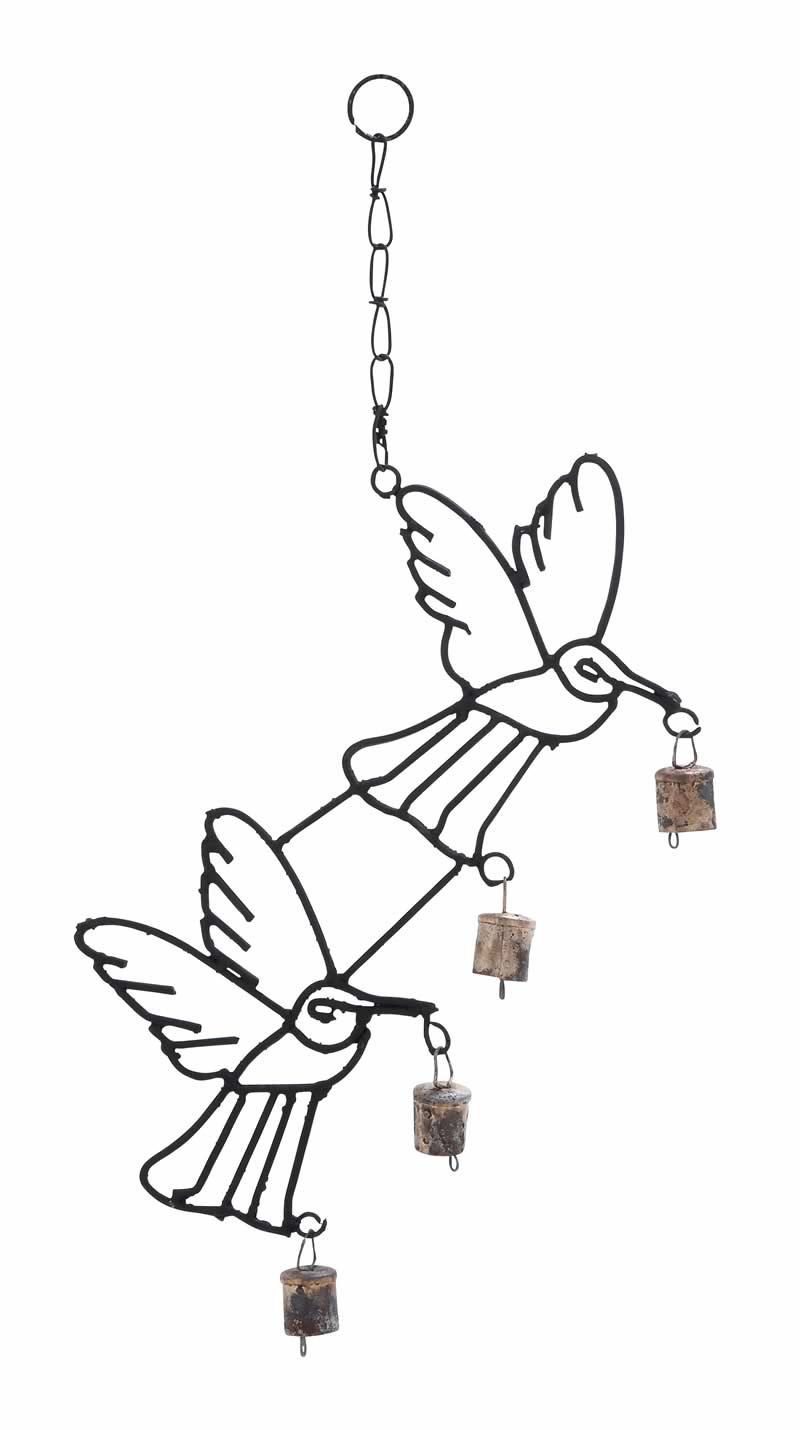 800x1430 Metal Bird Wind Chime Bells Chained Duo Small Black Uma 26740