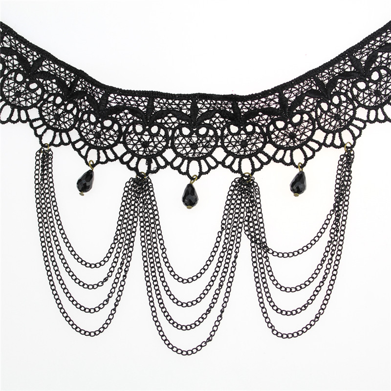 800x800 2016 Women Tattoo Necklace Gothic Black Lace Chokers Chain Tassel
