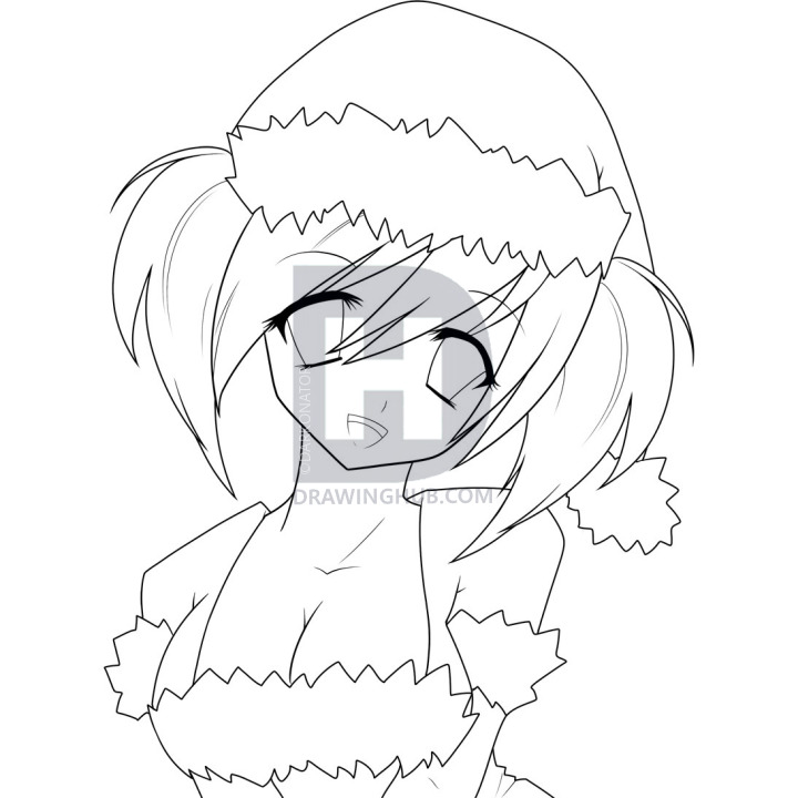 720x720 How To Draw An Anime Christmas Girl, Christmas Girl, Step By Step