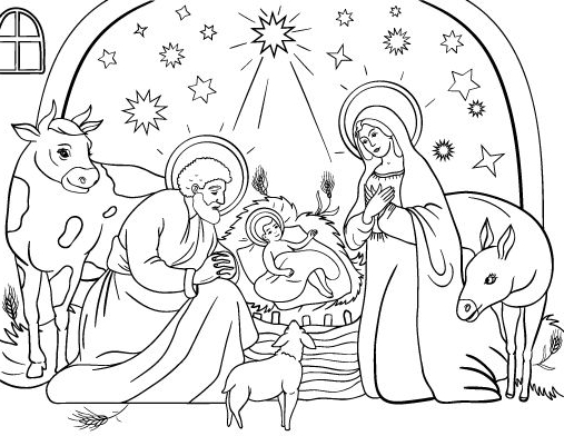 507x392 Christmas Coloring Pages Nativity Glamorous Nativity Coloring