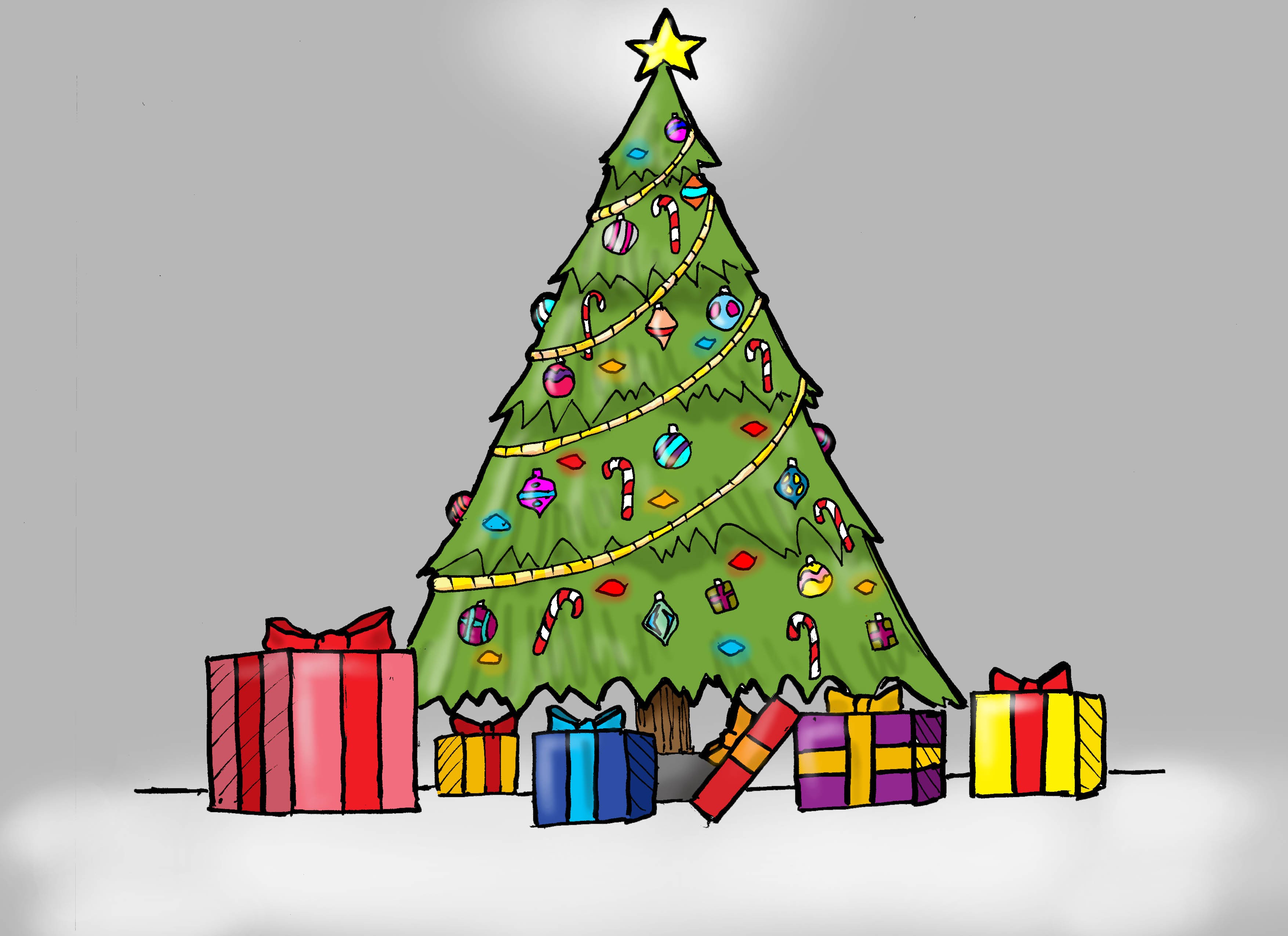 3509x2550 How To Draw A Christmas Tree With Presents (For Kids)