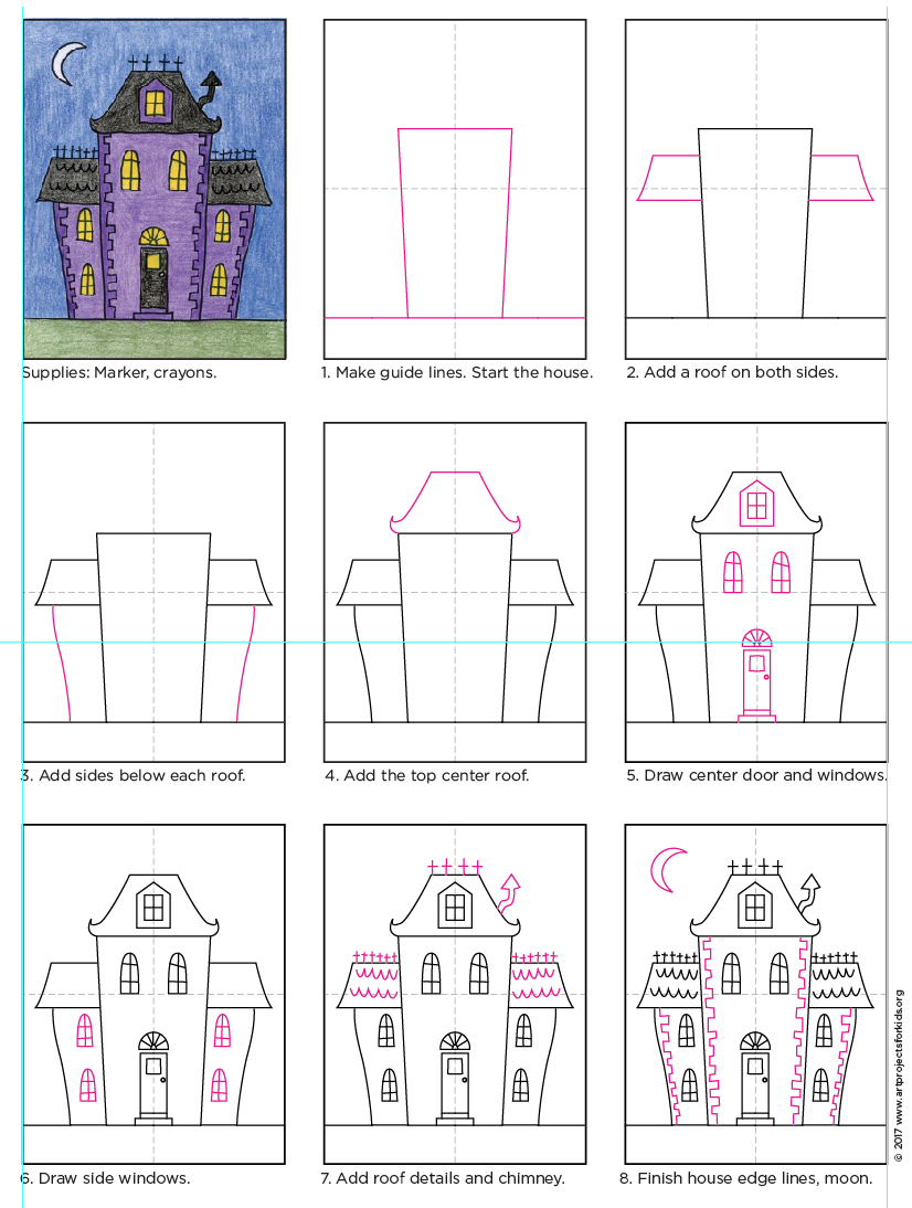 826x1094 Draw An Easy Haunted House Art Projects For Kids