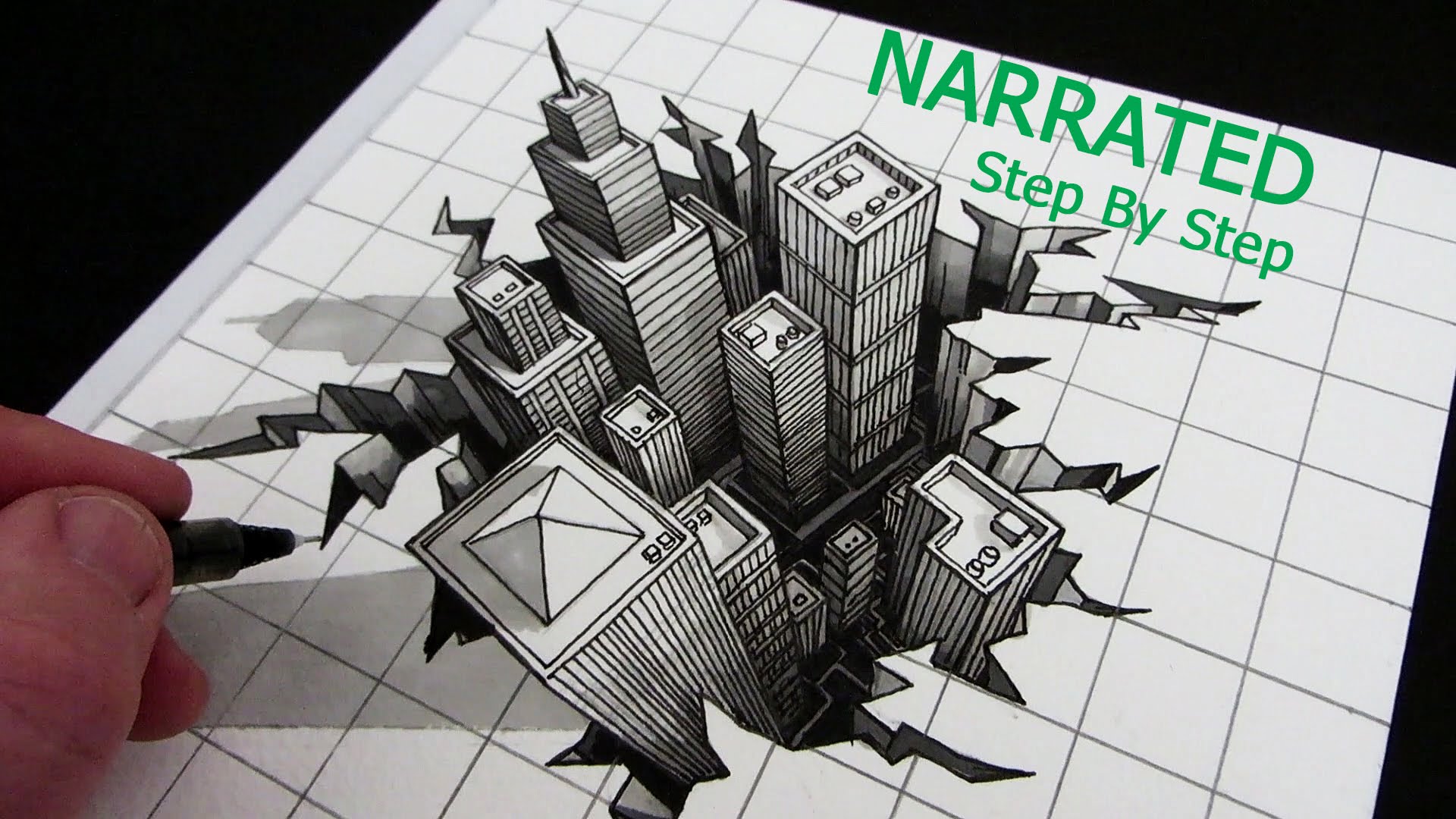 1920x1080 How To Draw A 3d City Optical Illusion Narrated Step By Step