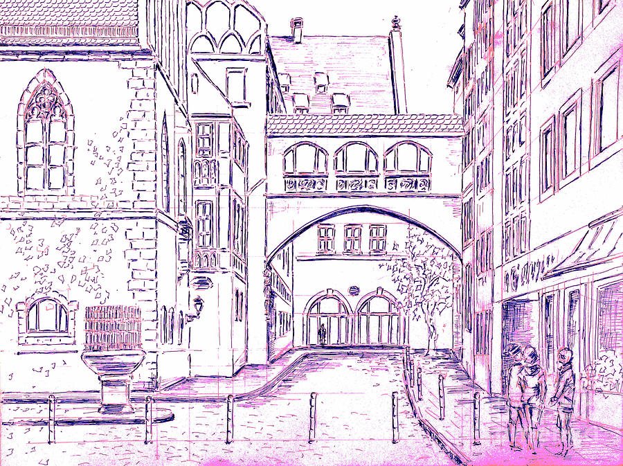 900x673 Nuremberg City Hall Backyard Drawing Version Painting By Almo M