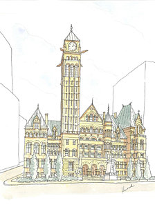 224x300 Toronto City Hall Drawing By Chris Knowles