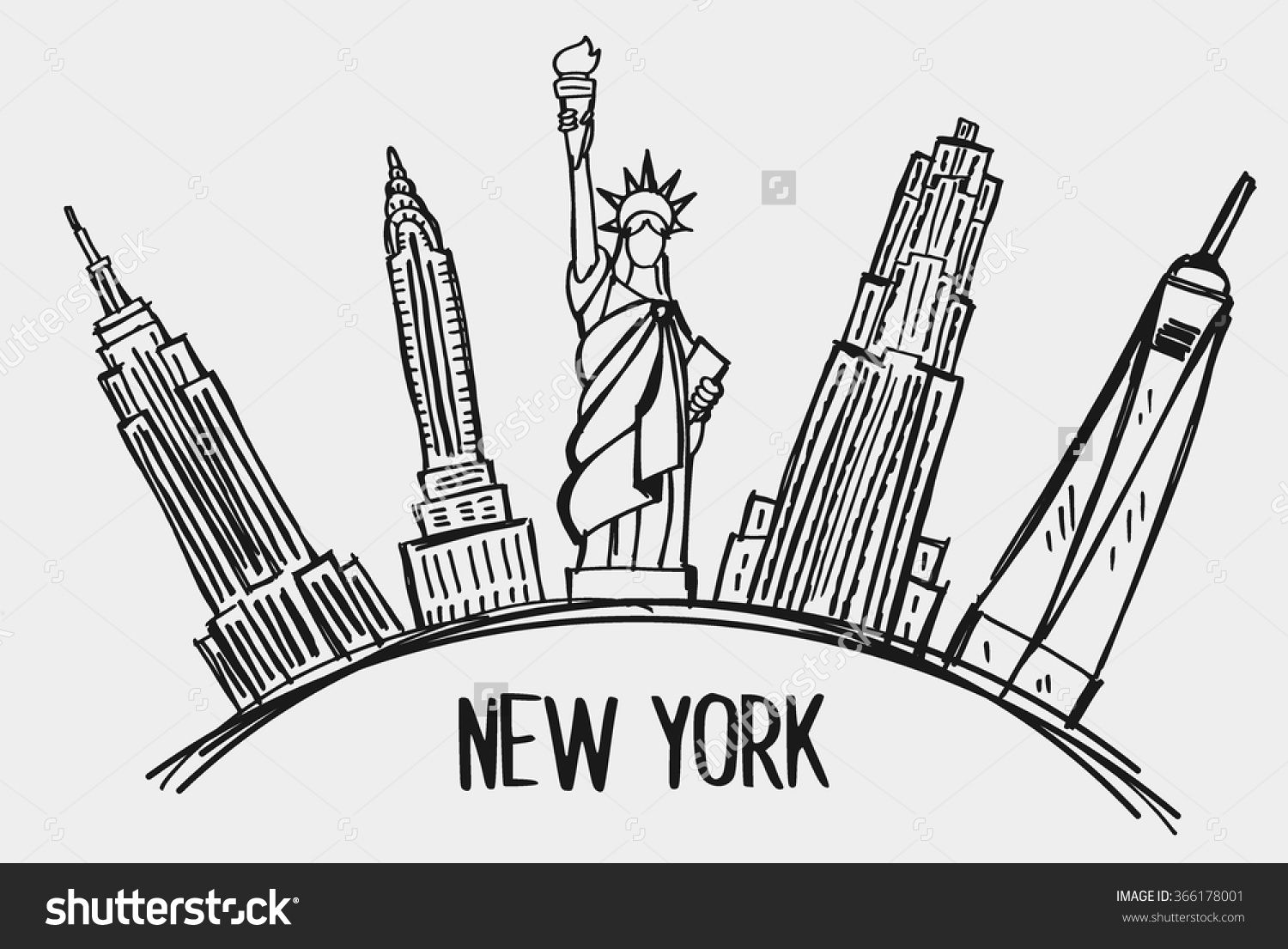 1500x1105 New York City Skyline Line Art Design Concept With Typographic