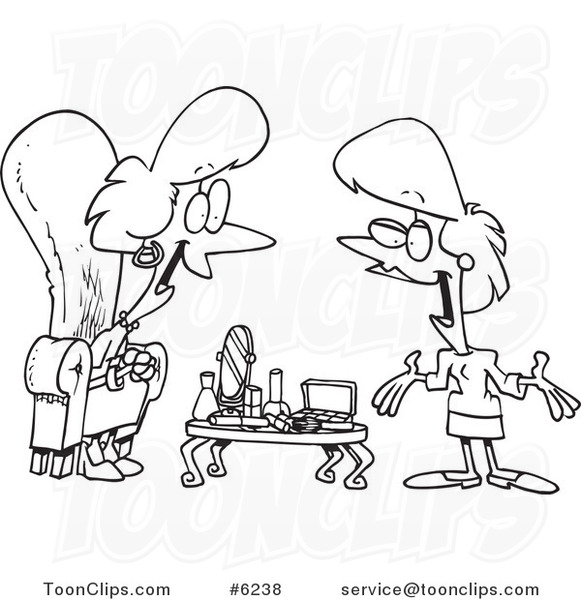 581x600 Cartoon Black And White Line Drawing Of A Lady Doing A Makeup