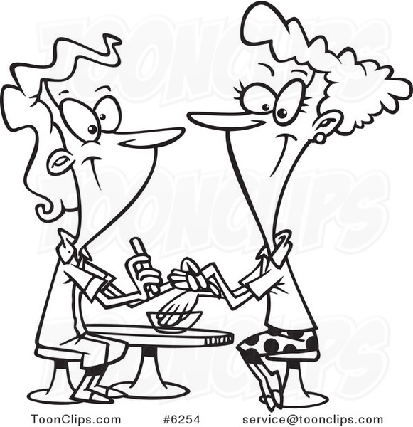 581x600 Cartoon Black And White Line Drawing Of A Pleasant Manicurist