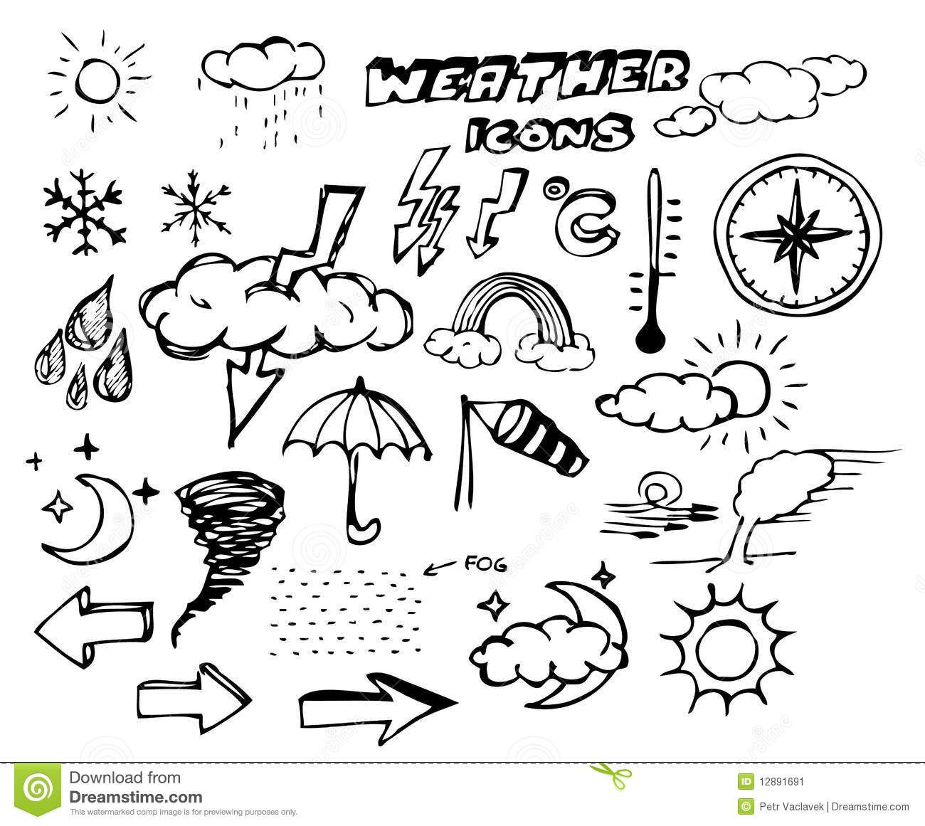 1300x1161 Set Of Weather Hand Drawing Icons Stock Image
