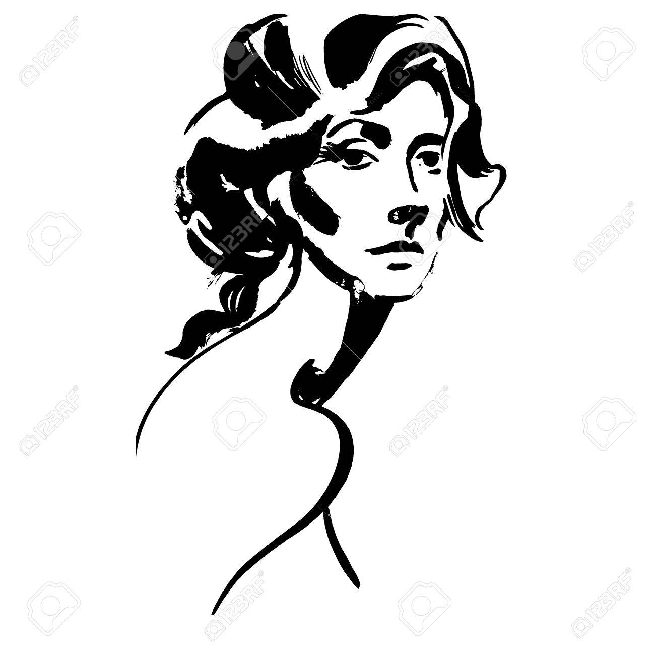 1300x1300 Abstract Woman Drawing Close Up Portrait Of Young Woman. Female