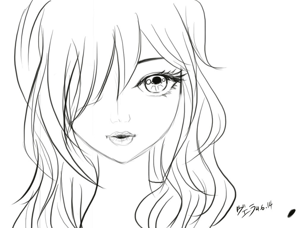 1024x768 Anime Girl Face Drawing Close Up Girl's Face. Sketch Onlyyy By