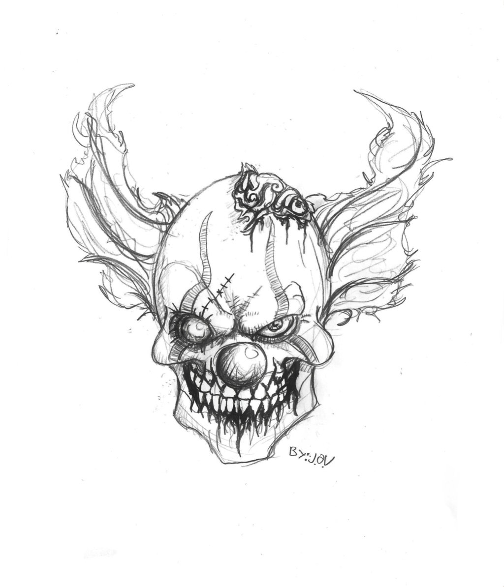 1024x1194 Wicked Clown Sketches Drawn Clown Skull
