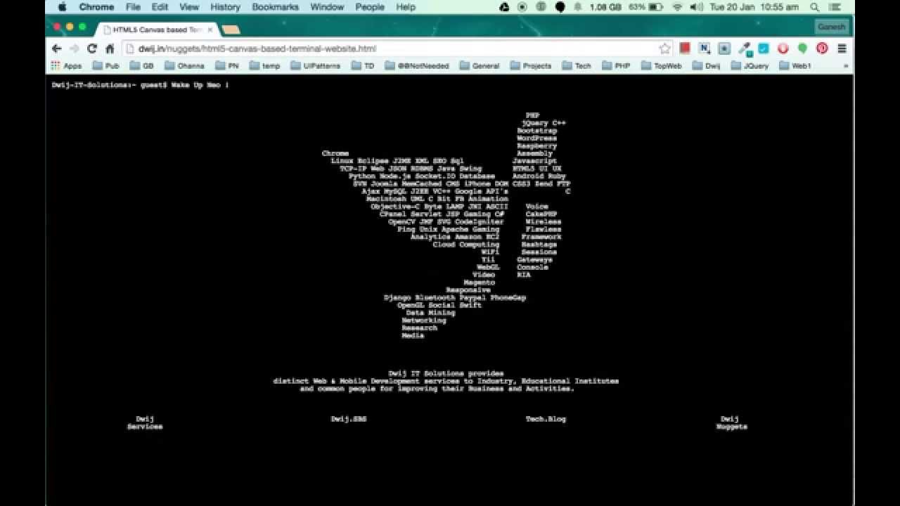 1280x720 Html5 Canvas Based Terminal Command Line Shell Website