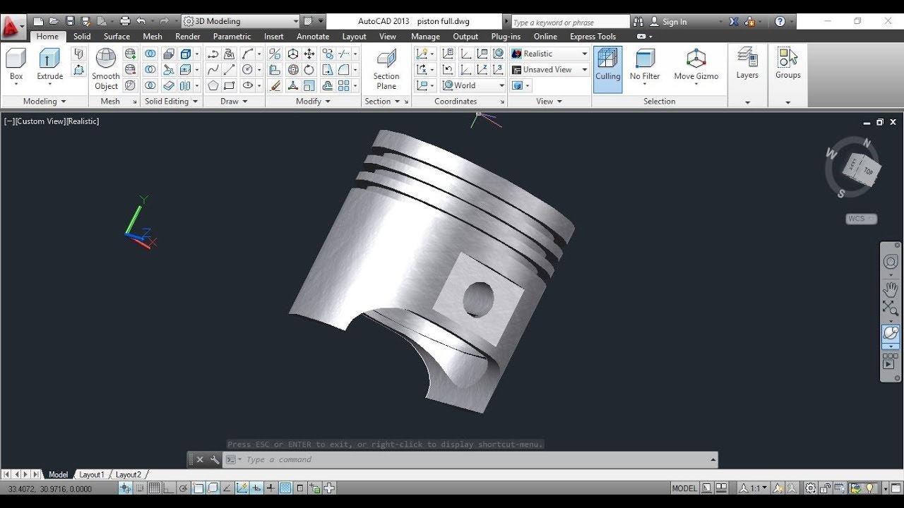 1280x720 Making A Piston In Autocad 3d By Autocad Cmd
