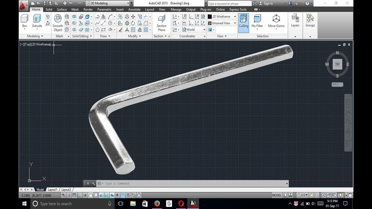 1280x720 Autocad 3d Allen Key Drawing By Autocad Cmd