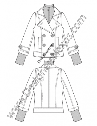 316x409 V14 Short Layered Trench Coat Flat Fashion Sketch Drawing