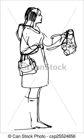 283x470 Vector Sketch Of A Girl In A Coat Buys Fruit Clipart Vector