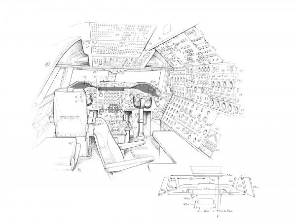 600x455 Boeing 747 100 Cockpit Cutaway Drawing