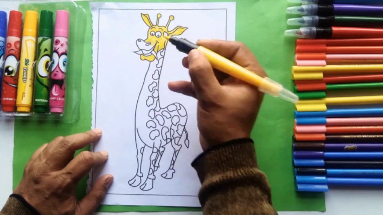 1280x720 Coloring Page Of Beautiful Giraffe To Color W Sketch Pens